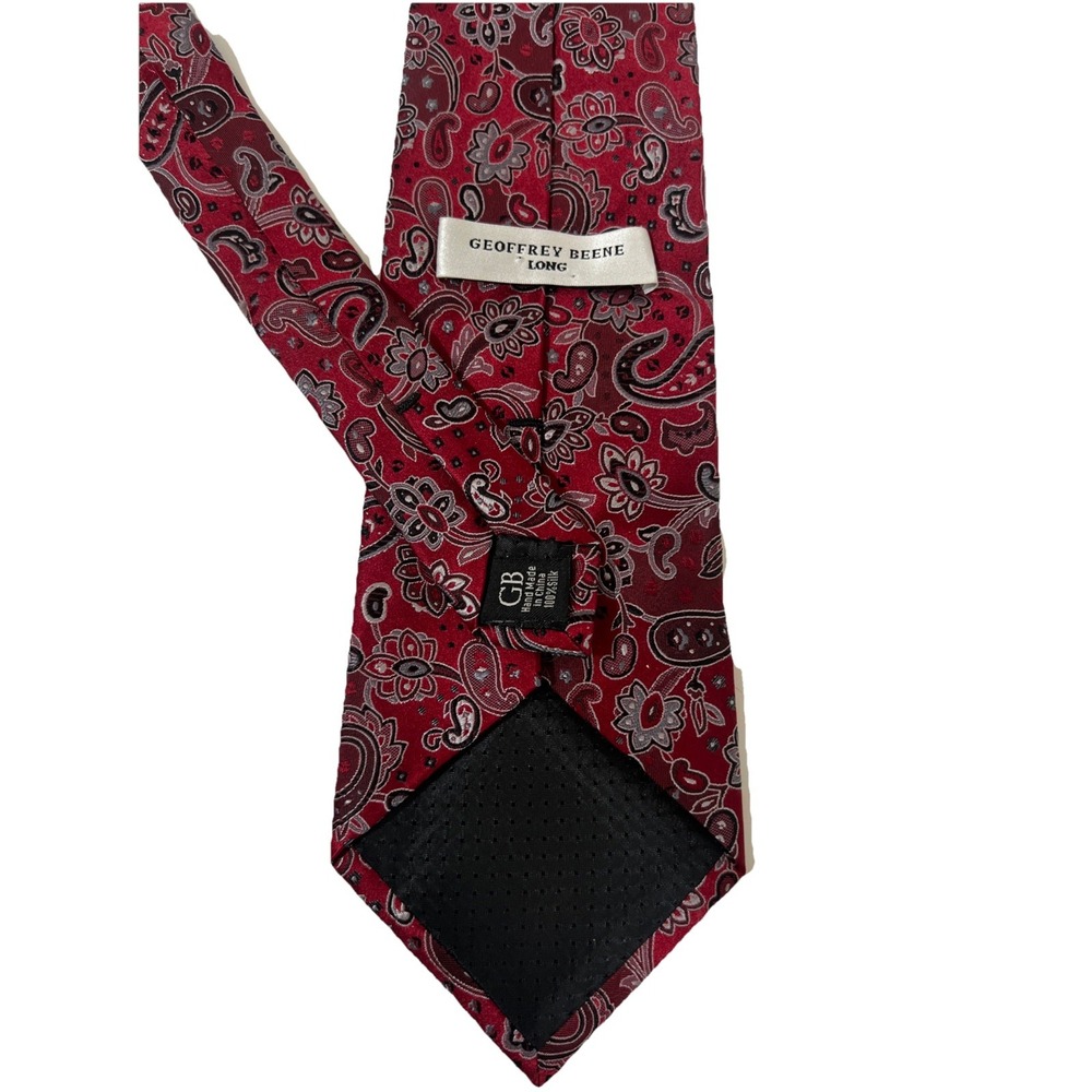 GEOFFREY‎ BEENE Long Men's 100% Silk Blend Neck Tie ~ Red ~Paisley